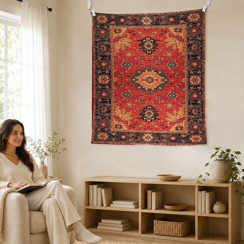 WPQTHIP Vintage Red Boho Tapestry, Traditional Oriental Floral Wall Tapestries, Antique Ethnic Folk Art Flower Wall Hanging Decor for Home Bedroom Living Room Office, 50x60 Inch in Kuwait