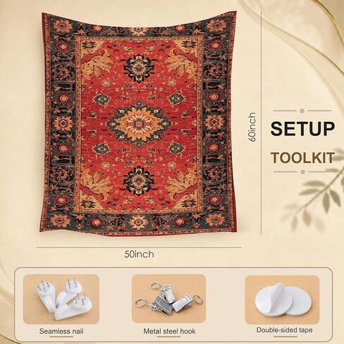 WPQTHIP Vintage Red Boho Tapestry, Traditional Oriental Floral Wall Tapestries, Antique Ethnic Folk Art Flower Wall Hanging Decor for Home Bedroom Living Room Office, 50x60 Inch in Kuwait
