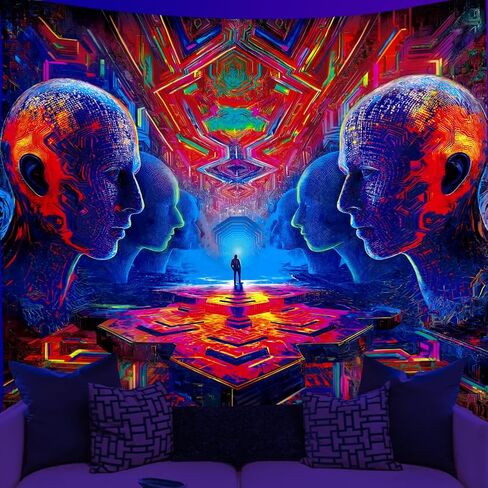 WEBEEDY 3D متاهة Blacklight نسيج Cyberpunk مخدر جدار نسيج الأشعة فوق البنفسجية رد الفعل يتوهج في الظلام الجدار شنقا خلفية Blacklight ملصق لغرفة النوم غرفة المعيشة غرفة الألعاب الديكور، 59x51 بوصة in Kuwait