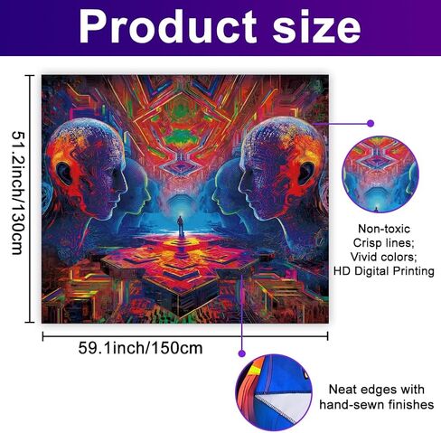 WEBEEDY 3D متاهة Blacklight نسيج Cyberpunk مخدر جدار نسيج الأشعة فوق البنفسجية رد الفعل يتوهج في الظلام الجدار شنقا خلفية Blacklight ملصق لغرفة النوم غرفة المعيشة غرفة الألعاب الديكور، 59x51 بوصة in Kuwait