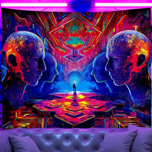 WEBEEDY 3D متاهة Blacklight نسيج Cyberpunk مخدر جدار نسيج الأشعة فوق البنفسجية رد الفعل يتوهج في الظلام الجدار شنقا خلفية Blacklight ملصق لغرفة النوم غرفة المعيشة غرفة الألعاب الديكور، 59x51 بوصة in Kuwait