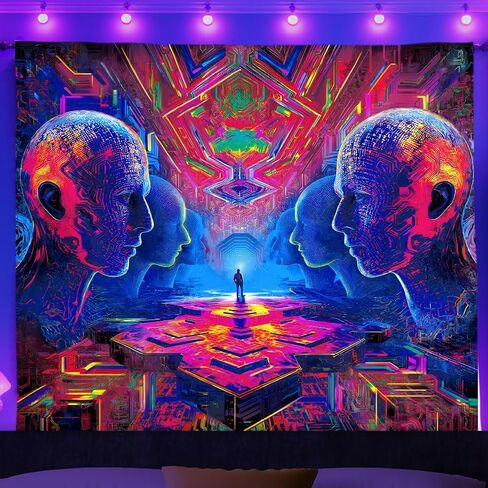 WEBEEDY 3D متاهة Blacklight نسيج Cyberpunk مخدر جدار نسيج الأشعة فوق البنفسجية رد الفعل يتوهج في الظلام الجدار شنقا خلفية Blacklight ملصق لغرفة النوم غرفة المعيشة غرفة الألعاب الديكور، 59x51 بوصة in Kuwait