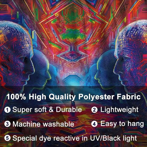 WEBEEDY 3D متاهة Blacklight نسيج Cyberpunk مخدر جدار نسيج الأشعة فوق البنفسجية رد الفعل يتوهج في الظلام الجدار شنقا خلفية Blacklight ملصق لغرفة النوم غرفة المعيشة غرفة الألعاب الديكور، 59x51 بوصة in Kuwait