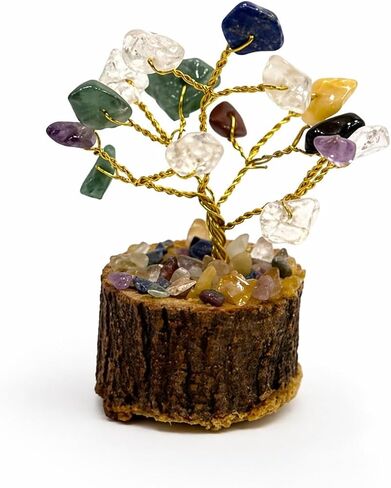 7 Chakra Crystal Tree for Home Decor | Handcrafted Gemstone Bonsai Tree for Positive Energy, Vastu & Gifting | Wooden Base (Multi Color Small) in Kuwait