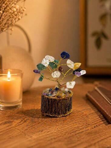 7 Chakra Crystal Tree for Home Decor | Handcrafted Gemstone Bonsai Tree for Positive Energy, Vastu & Gifting | Wooden Base (Multi Color Small) in Kuwait