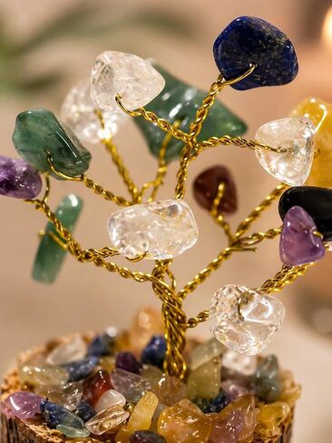 7 Chakra Crystal Tree for Home Decor | Handcrafted Gemstone Bonsai Tree for Positive Energy, Vastu & Gifting | Wooden Base (Multi Color Small) in Kuwait