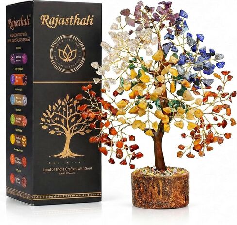 7 Chakra Crystal Tree for Home Decor | Handcrafted Gemstone Bonsai Tree for Positive Energy, Vastu & Gifting | Wooden Base (Multi Color Small) in Kuwait