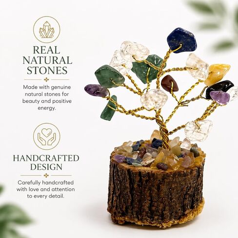 7 Chakra Crystal Tree for Home Decor | Handcrafted Gemstone Bonsai Tree for Positive Energy, Vastu & Gifting | Wooden Base (Multi Color Small) in Kuwait