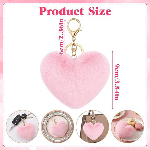 Pom Pom Keychain, Pink Plush Keychain Pink Heart Keychains Soft Artificial Rabbit Fur Fluffy Heart Keychains for Car Bags Handbags Tote Bag Pendant Purse Charms for Women in Saudi Arabia