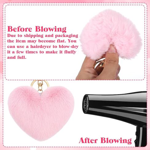 Pom Pom Keychain, Pink Plush Keychain Pink Heart Keychains Soft Artificial Rabbit Fur Fluffy Heart Keychains for Car Bags Handbags Tote Bag Pendant Purse Charms for Women in Saudi Arabia