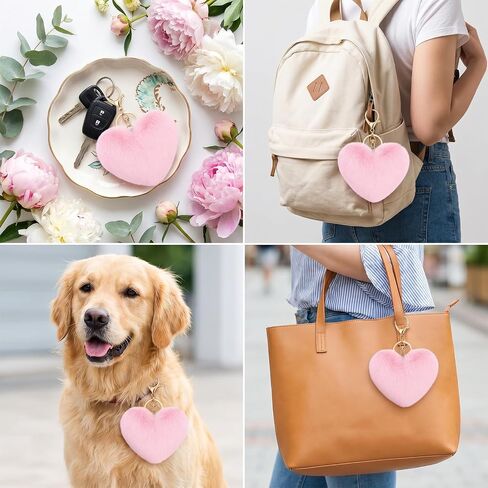 Pom Pom Keychain, Pink Plush Keychain Pink Heart Keychains Soft Artificial Rabbit Fur Fluffy Heart Keychains for Car Bags Handbags Tote Bag Pendant Purse Charms for Women in Saudi Arabia