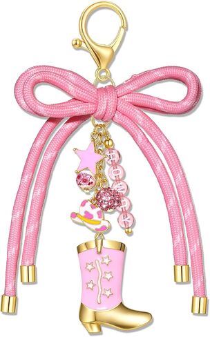 PHALIN Western Bag Charms Keychain for Women Nylon Rope Bow Cowboy Hat Boot Purse Charms Western Bag Accessorie Gifts in Kuwait