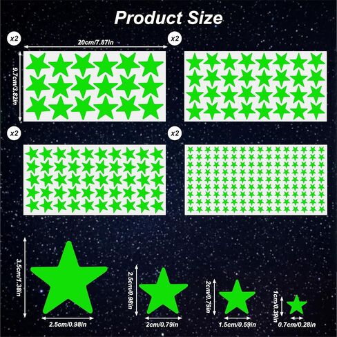 596pcs Glow in The Dark Stars for Ceiling,Glow in The Dark Star Stickers Light Green Star Ceiling Stickers for Kids Bedding Room Nursery Wall Decor Party Decoration(8 Sheets,4 Sizes) in Saudi Arabia