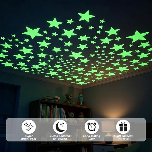 596pcs Glow in The Dark Stars for Ceiling,Glow in The Dark Star Stickers Light Green Star Ceiling Stickers for Kids Bedding Room Nursery Wall Decor Party Decoration(8 Sheets,4 Sizes) in Saudi Arabia