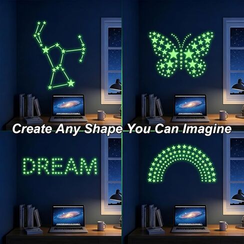 596pcs Glow in The Dark Stars for Ceiling,Glow in The Dark Star Stickers Light Green Star Ceiling Stickers for Kids Bedding Room Nursery Wall Decor Party Decoration(8 Sheets,4 Sizes) in Saudi Arabia