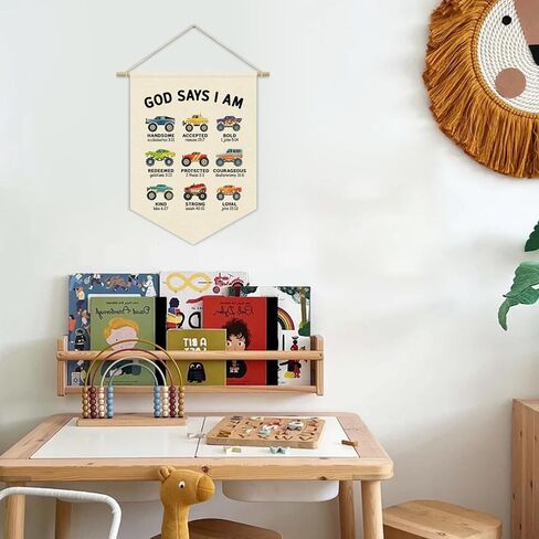 Monster Truck Boys Room Decor Pennant Banner, Christian Nursery Bedroom Wall Decorations, God Says I Am Wall Hanging, Faith Based Toddler Boy Bedroom Playroom Decor 15x11 Inchs in Saudi Arabia