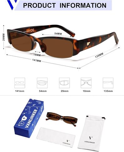VANLINKER Retro Rectangle Sunglasses for Women 90s Y2K Half Frame Shades Trendy Slim Narrow Fashion Sun Glasses VL9921 in Kuwait