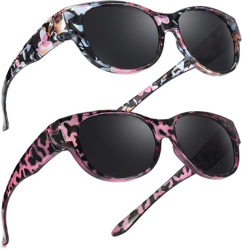 Sunglasses that Fit Over Glasses for Women, Polarized Fit Over Glasses Sunglasses for Driving and Outdoor Activities, Purple Tortoiseshell Gray Lens with Floral Pattern Design in Saudi Arabia