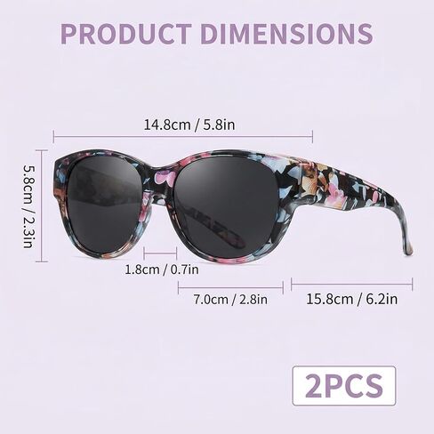 Sunglasses that Fit Over Glasses for Women, Polarized Fit Over Glasses Sunglasses for Driving and Outdoor Activities, Purple Tortoiseshell Gray Lens with Floral Pattern Design in Saudi Arabia