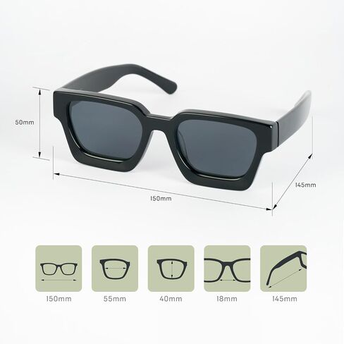 Plant-Based Bio-Acetate Square Sunglasses for Women & Men, Polarized UV400, Lightweight Eco-Friendly in Kuwait