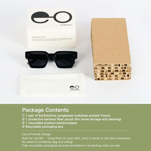 Plant-Based Bio-Acetate Square Sunglasses for Women & Men, Polarized UV400, Lightweight Eco-Friendly in Kuwait