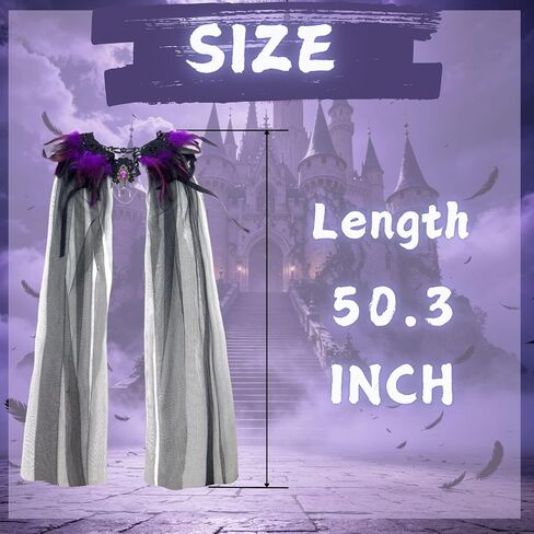 Women's Gothic Feather Tulle Cape, Peacock Feather Collar Cloak, Halloween Vampire Costume Masquerade Party Cosplay in Saudi Arabia