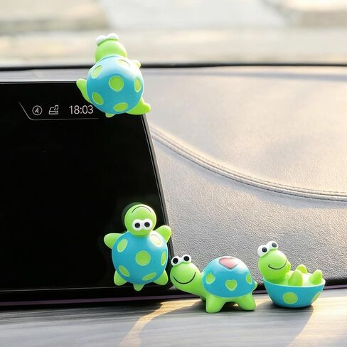 YGMONER 4Pcs Cute Resin Tortoise Figurines for Car Dashboard – Mini Turtle Ornaments for Car Monitor Decor, Small Animal Statue with Adhesive Stickers in Kuwait