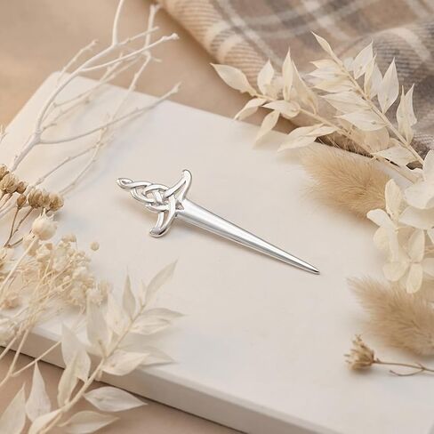 Alexander Castle 925 Sterling Silver Scottish Celtic Sword Kilt Pin Brooch for Men & Women - Kilt Accessory with Jewelry Gift Box - 72mm in Kuwait