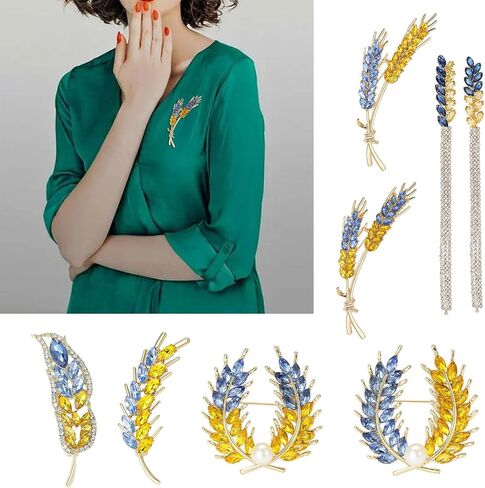 Elegant Wheat Sheaf Brooch Pin Exquisite Wheat Ear Lapel Pin Embellished with Sparkling Stones for Women Girls in Saudi Arabia