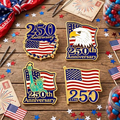 American Flag Enamel Pins - 4 Pcs Commemoration Statue of Liberty Brooch Pin with Box for 250th Anniversary, USA Eagle Flag Lapel Pin for Independence Day Patriotic Metal Accessories in Saudi Arabia