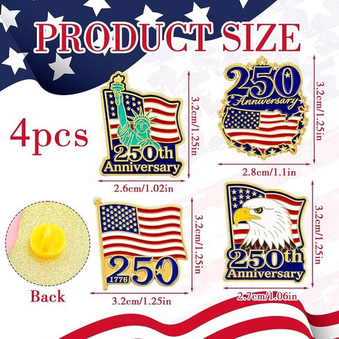 American Flag Enamel Pins - 4 Pcs Commemoration Statue of Liberty Brooch Pin with Box for 250th Anniversary, USA Eagle Flag Lapel Pin for Independence Day Patriotic Metal Accessories in Saudi Arabia