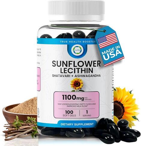 TRUEMED Sunflower Lecithin Softgels - Natural Lactation Support & Duct Relief for Breastfeeding Moms - 1200mg, 100 Softgels - Unblock Clogs, Enhance Milk Flow, Rich in Fatty Acids & Choline. in Kuwait