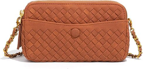 Gaeul Woven Suede Crossbody Bag for Women, Lightweight Shoulder Purse with Double Zipper Clutch bag, for Daily & Travel in Saudi Arabia