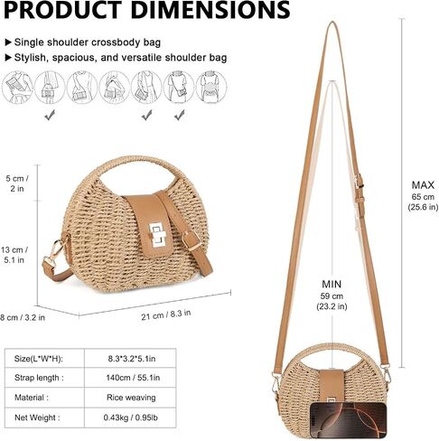 Gladdon Small Woven Straw Crossbody Handbag for Women Boho Style with Adjustable Strap in Saudi Arabia