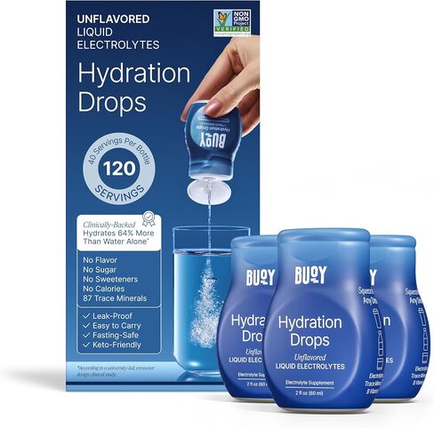 Buoy Electrolyte Drops | 120 Servings | No Sugar, No Sweeteners | 87+ Trace Minerals, Vitamins & Antioxidants | Subtle Mineral Taste | Hydration Supplement - Unflavored 3 Pack in Kuwait