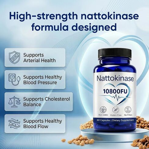 Nattokinase 10800 FU, Ultimate Nattokinase Supplement 10,800 Fu Organic, Natural Support Heart Health, Vegan, Gluten Free, 60 Capsules in Saudi Arabia