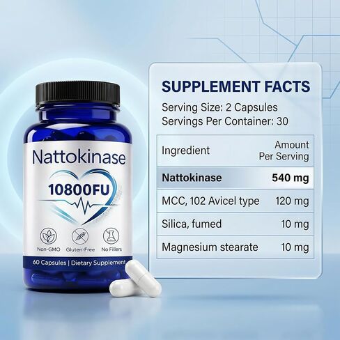 Nattokinase 10800 FU, Ultimate Nattokinase Supplement 10,800 Fu Organic, Natural Support Heart Health, Vegan, Gluten Free, 60 Capsules in Saudi Arabia