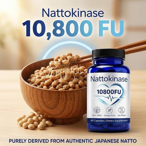 Nattokinase 10800 FU, Ultimate Nattokinase Supplement 10,800 Fu Organic, Natural Support Heart Health, Vegan, Gluten Free, 60 Capsules in Saudi Arabia