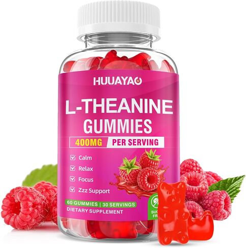 L-Theanine Gummies 400mg, L-Theanine Supplement for Kids & Adults with Ashwagandha, GABA, 5HTP for Calm, Zzz & Relaxation Support, Raspberry Flavor, 60 Counts in Saudi Arabia