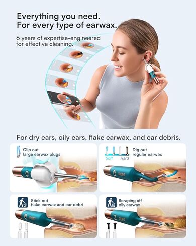 BEBIRD R1+ Ear Wax Removal Tool with Inspection Kit, Ear Cleaner with 300W Ear Camera, 1080P Ear Scope Otoscope, 7 Replacement Tips for Ear Pick, Safer Detachable Ear Scoop for Earwax Removal in Kuwait