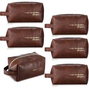 6 Pcs Father's Day Leather Appreciation Toiletry Bags Gifts Travel Shaving Cosmetics Bags for Dad Men Gifts(Brown) in Kuwait