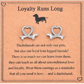 Dachshund Weiner Dog Gifts for Women - Silver Dachshund Stud Earrings with Cubic Zirconias, Lovely Heart Stud Puppy Dog Earrings Jewelry Gifts for Dogs Lovers in Saudi Arabia