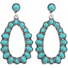 2 Pcs Turquoise Earrings for Women Gold-Tone Plated Base Western Style Flower Hollow Dangle Western Earrings Boho Vintage Chic Country Concert Outfits in Saudi Arabia