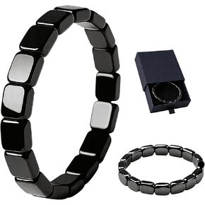 Hematite Bracelet Men, Natural Stone Elastic Stretch Bracelet, Classic Black Casual Jewelry, Ideal Gift for Men in Saudi Arabia
