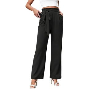 High Waist Wide Leg Lounge Pants for Women Loose Fit Casual Business Lightweight Flowy Elastic Trousers with Pockets in Saudi Arabia