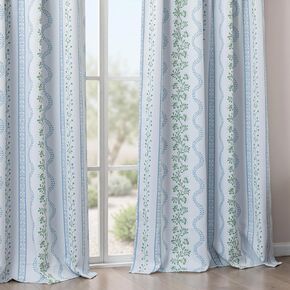 Light Blue and White Floral Blackout Curtains, French Country Cottage Core Green Scalloped Thermal Insulated Drape for Summer Heat, Grand Millenial Coastal Curtain for Living Room Bedroom 84 Inch Long in Kuwait