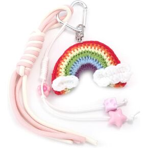 Handmade Crochet Rainbow Bag Charms - Cute Woven Keychain with Clouds Star Beads, Designer Jewelry Gift for Women in Saudi Arabia