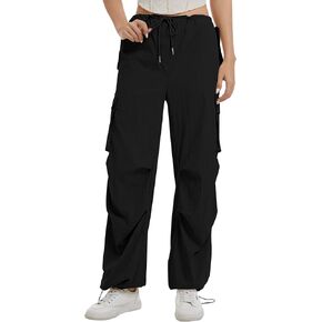 Cargo Pants Women Wide Leg Parachute Hiking Y2K Stretchy Baggy Pants with Pockets Drawstring Ankle Cuffs in Saudi Arabia