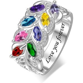 MissNaNa Personalized Women Rings for Mother with 1-8 Birthstone Mama Ring for Her Mom Ring Wheat Flower Ring Leaf Ring Mother's Day Gifts for Mom Ring for Grandma in Saudi Arabia