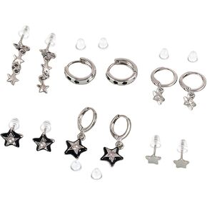 6 Pairs Y2k Earrings Set,Vintage Silver Star Stud Earrings,Y2K Stud Earrings,Star Hoop Earrings for Women,Punk Grunge Star Earrings,Y2k Accessories,Y2K Jewelry for Women in Kuwait